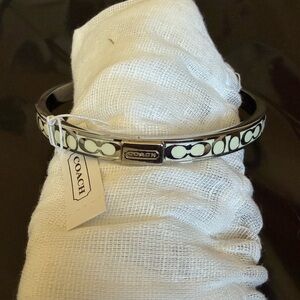 Coach Signature C Enamel Bangle Bracelet- white and silver